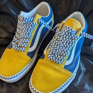 VANS Blue/Yellow Suede/Canvas Checkerboard Skate Shoes Sz 10